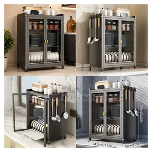 Modern Dark Gray Metal Kitchen Storage Cabinet 2st7