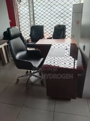 Executive L-Shape Office Desk High-Back Leather Swivel Chair Set