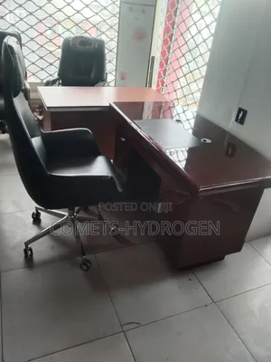 Executive L-Shape Office Desk High-Back Leather Swivel Chair Set