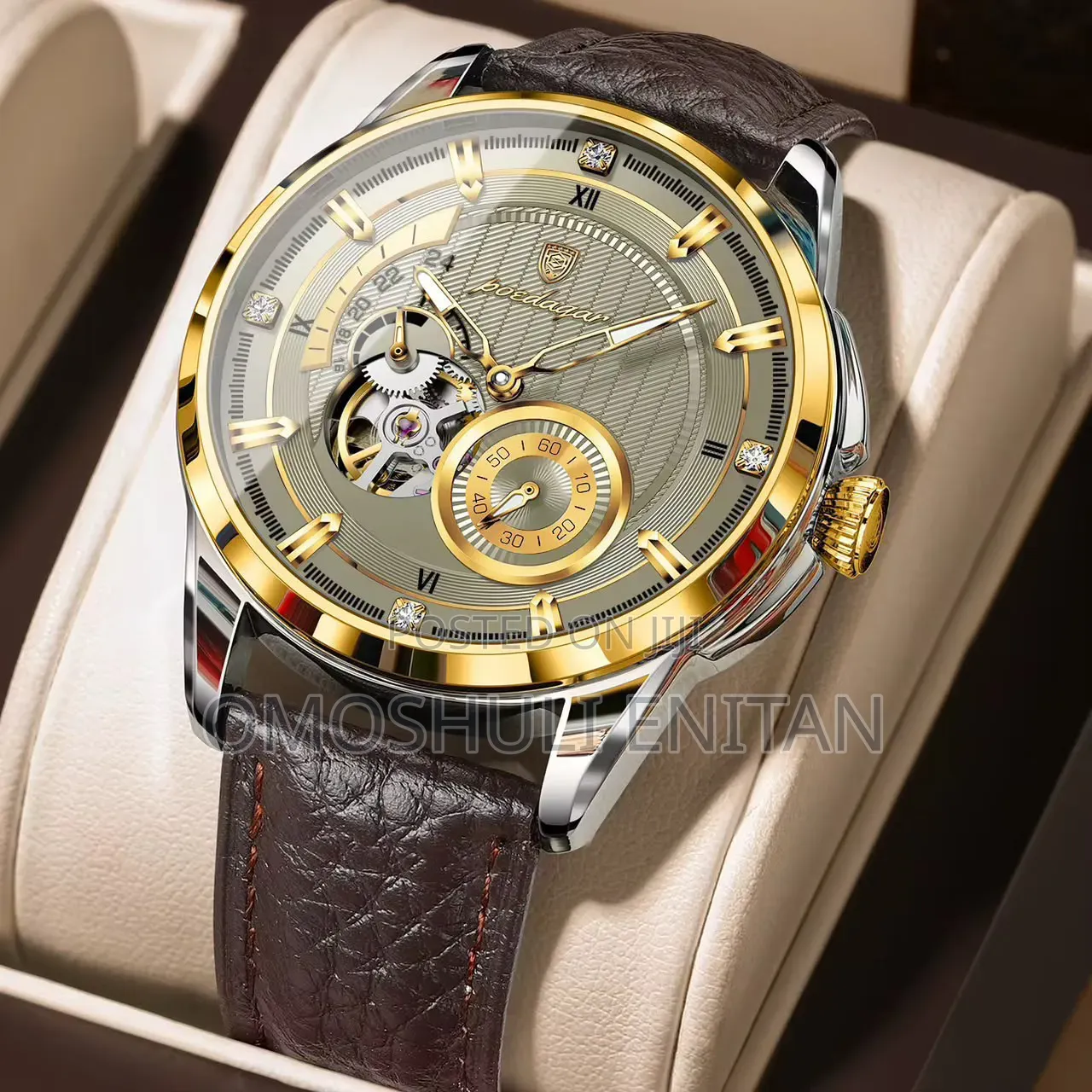 Poedagar Chronographic Leather Strap Watch