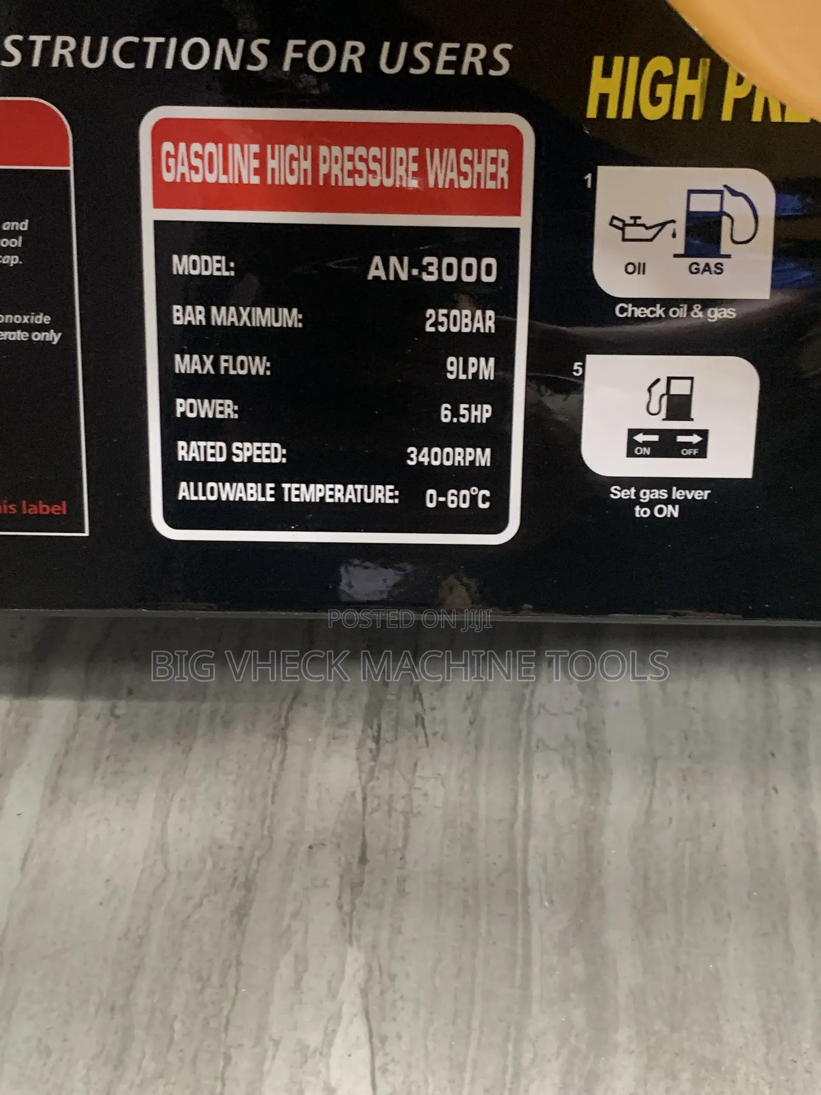 High Pressure Washer 6.5Hp 3000Psi