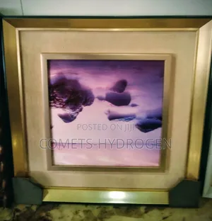 Framed Purple Abstract Landscape Wall Art - Elegant Gold Border