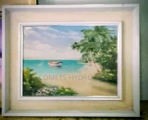 Framed Tropical Beach Oil Painting – Ocean Landscape Art