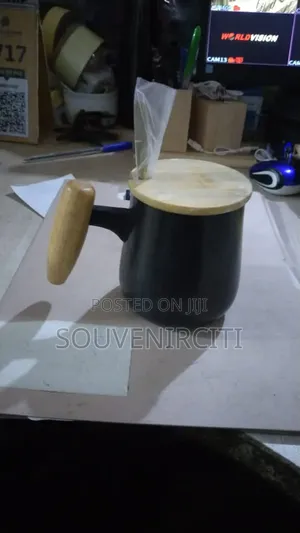 Ceramic Mug With Wooden Handle and Cover