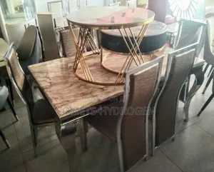 Premium 6 Seater Marble Dining Table Set With High Back Chairs