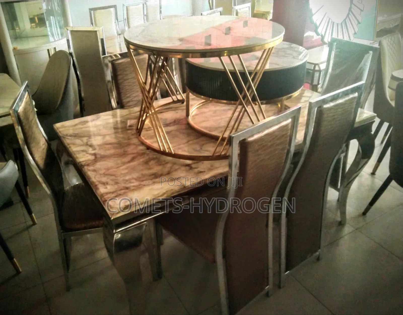 Premium 6 Seater Marble Dining Table Set With High Back Chairs