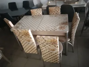 Modern Turkish Extendable Luxury Glass Top Dining Table 6 Chairs Set