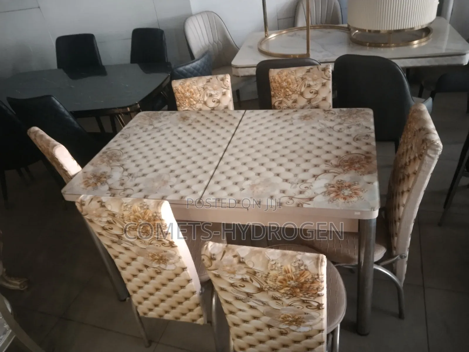 Modern Turkish Extendable Luxury Glass Top Dining Table 6 Chairs Set