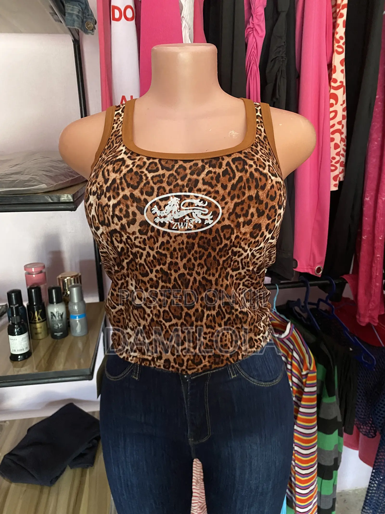 Leopard Print Contrast Trim Tops