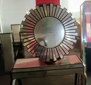 Premium Mirrored Console Table and Matching Sunburst Mirror Set