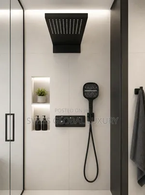 Quality Square Head Matte Black Concealed Thermostatic Shower System