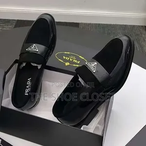 Designer Prada Men's Patent Leather Suede Loafers