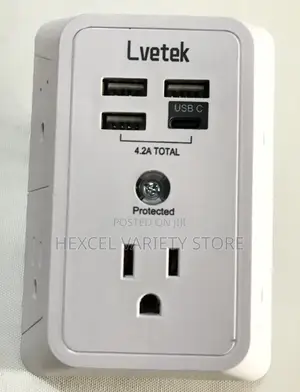 Lvietek 4-Way Wall Power Outlet With 3 USB Ports USB-C