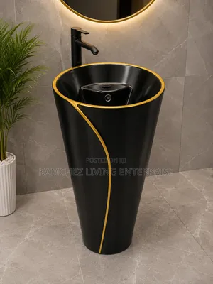 Elegant Black Gold Pedestal Wash Basin