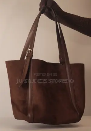H M Dark Brown Suede Buckle Strap Tote Bag