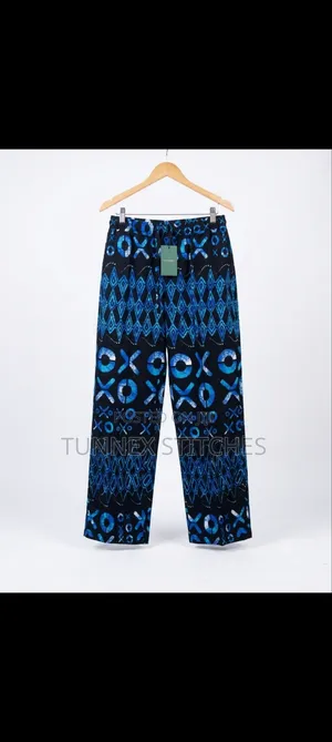 Dark Tea Blue Wax Print Palazzo Pants