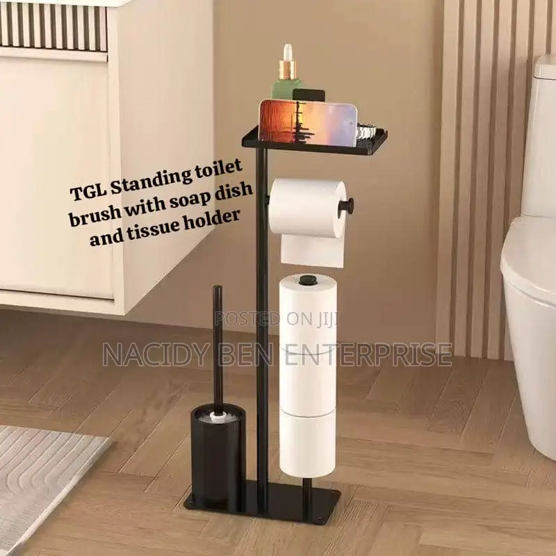 TGL Standing Toilet Brush With Soap Dish and Tissue Holder