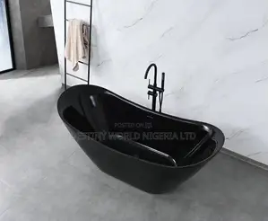 High Quality Glossy Black Canoe-Shaped Acrylic Freestanding Bathtub