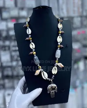 Handmade Cowrie Shell Skull Pendant Statement Necklace