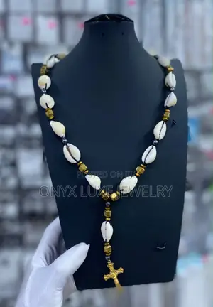 Handmade Cowrie Shell Rosary Necklace With Cross Pendant