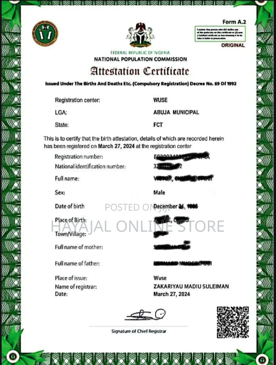 Civil Registrations(Birth Certificate, Birth Attestation, Death Certs)