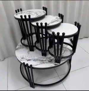Modern 3-Tier Nesting Coffee Table Set With Marble-Effect Tops