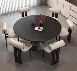 Marble Round Dining Table by 6 Chairs