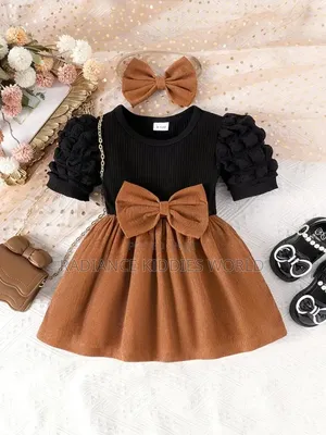 Girls' 2pcs Set With Hair Band, Black Ribbed Patchwork Corduroy Skirt