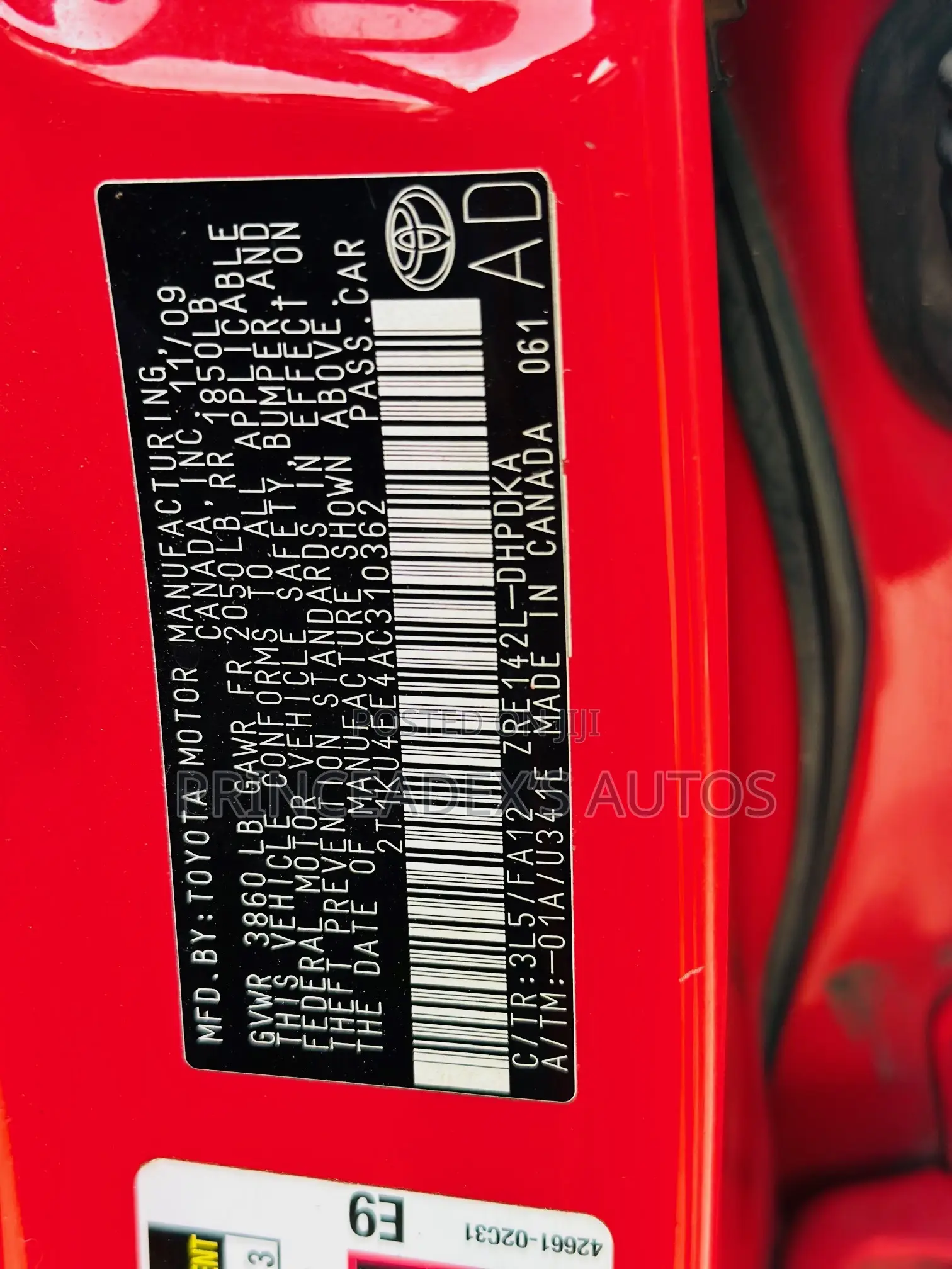Toyota Matrix S Hatchback AWD (2.4L 4cyl 4A) 2010 Red