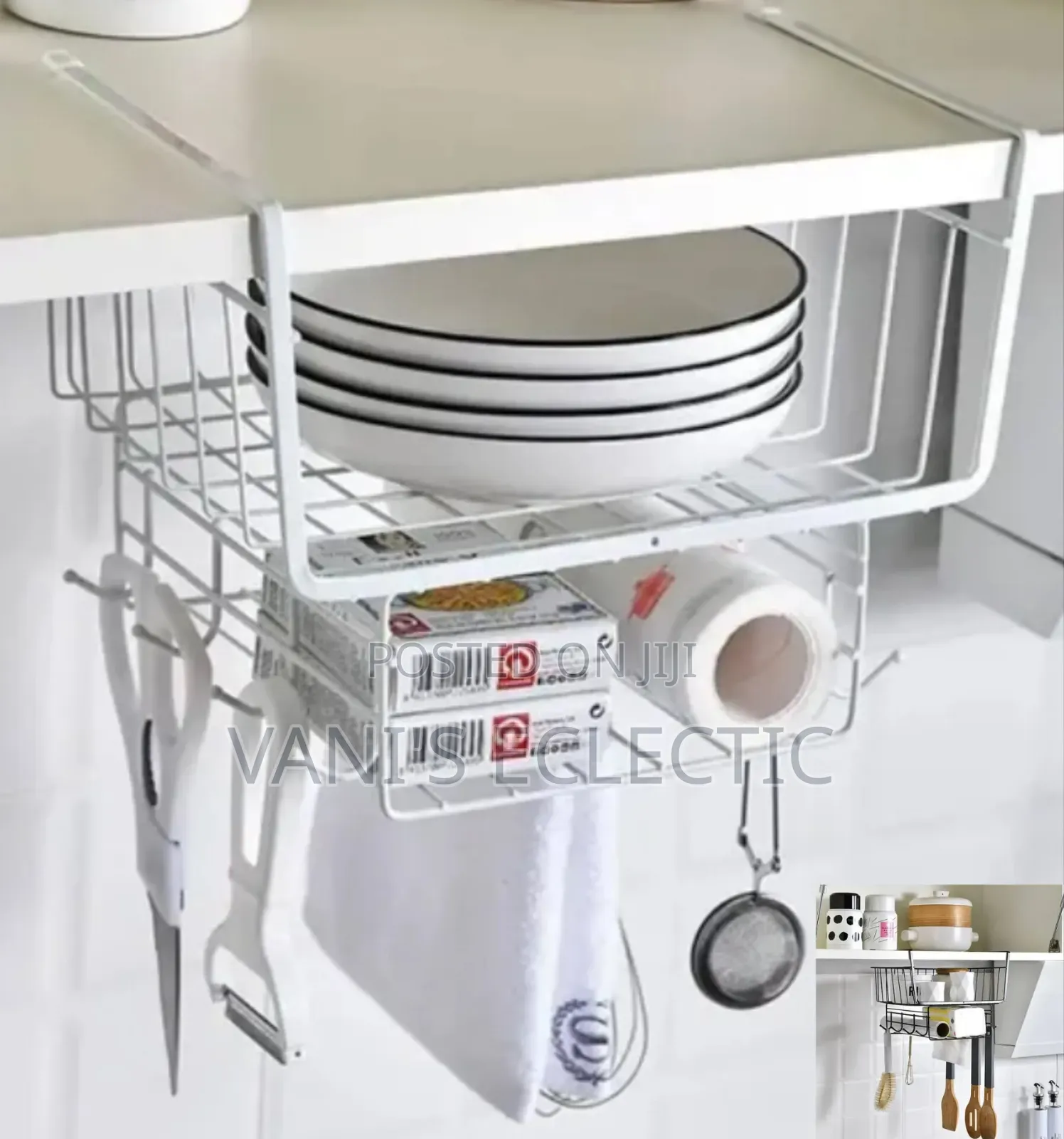 2-Tier Under-Shelf Storage Basket / Kitchen Hanging Organizer Rack