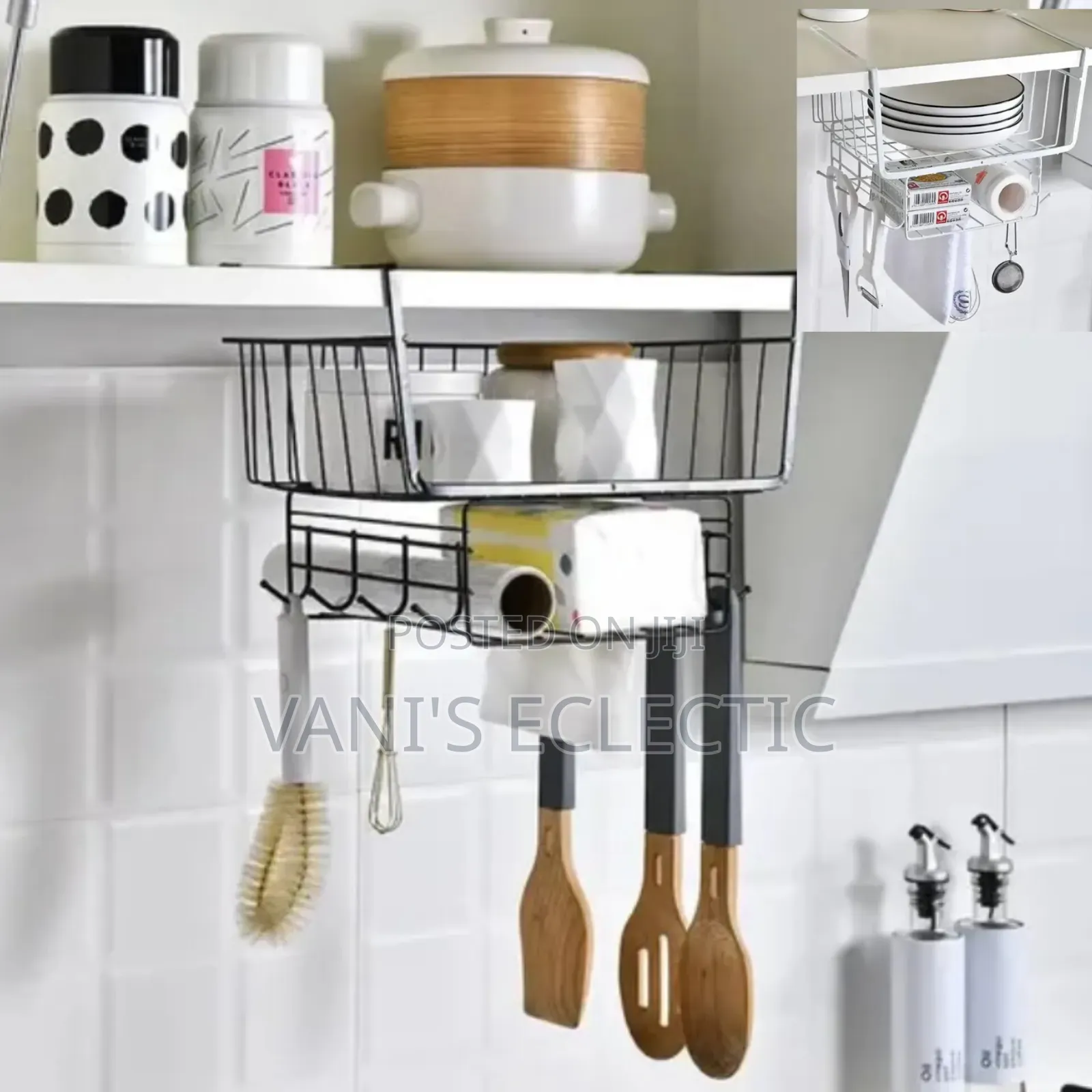 2-Tier Under-Shelf Storage Basket / Kitchen Hanging Organizer Rack