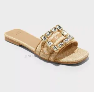 Women's Cream Double Buckle Flat Slide Sandals
