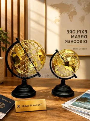 Gold Wireframe World Globe Decor.