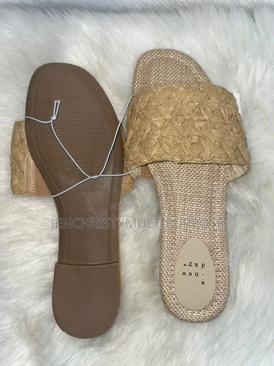 Women's Beige Woven Flat Slide