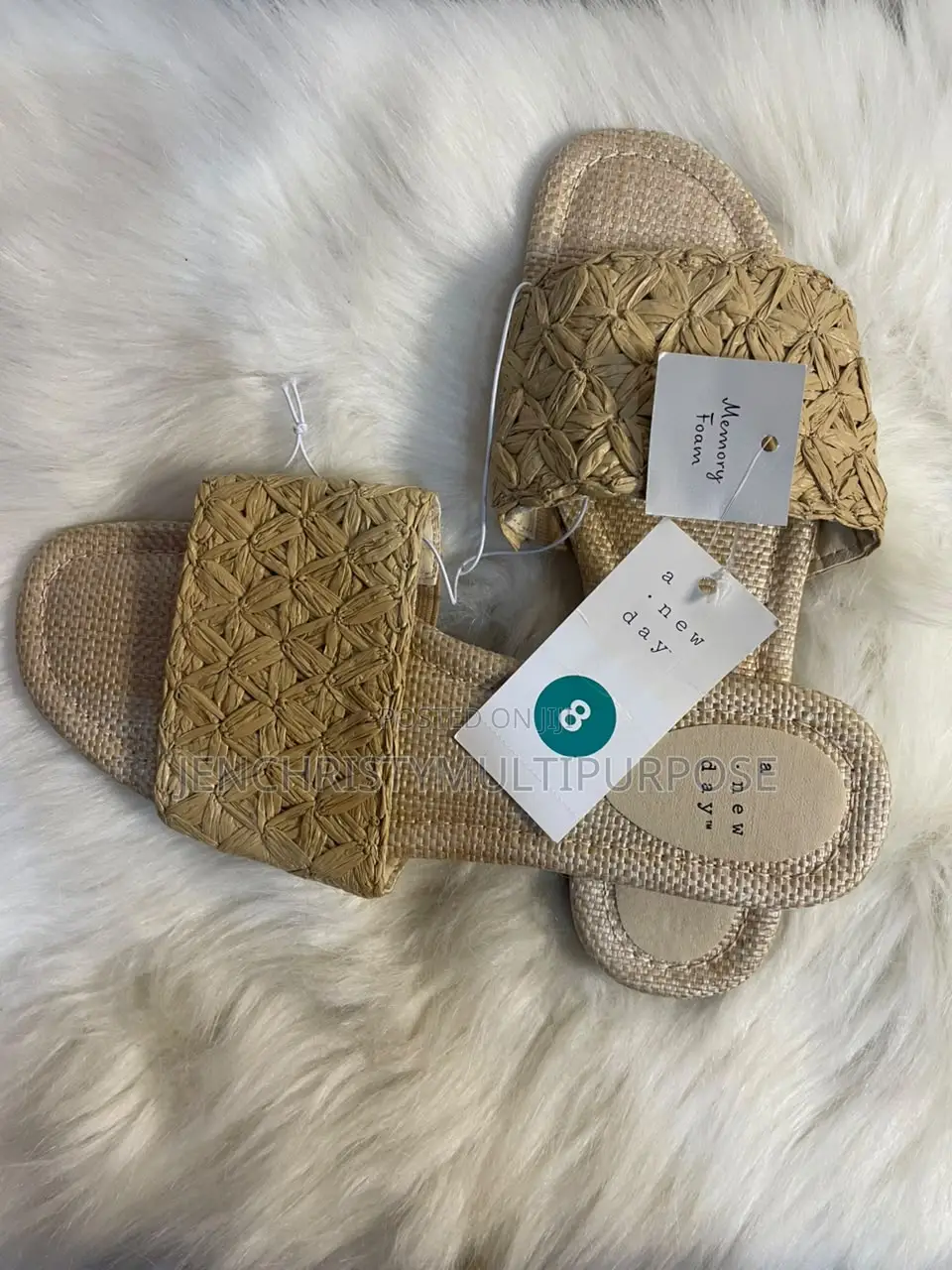 Women's Beige Woven Flat Slide