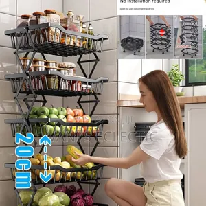 5-Tier Black Metallic Collapsible Rolling Storage Cart