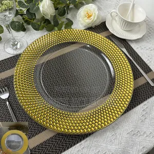 Clear Acrylic Charger Plates With Gold Beaded Band