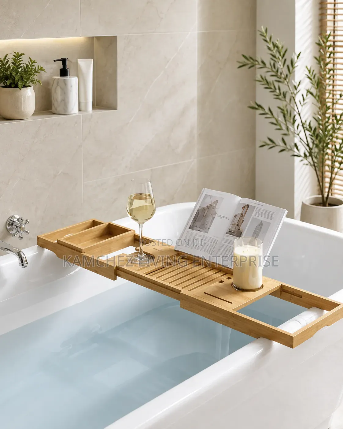 Luxury Bamboo Bathtub Tray – Adjustable Spa Bath Caddy