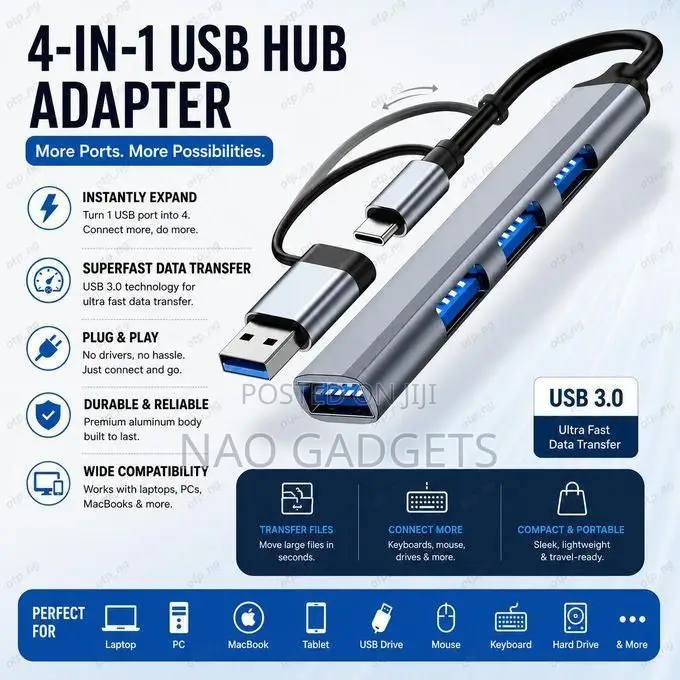 Double Headed 4 in 1 Type-C Hub Dock Station USB Hub With USB3.0