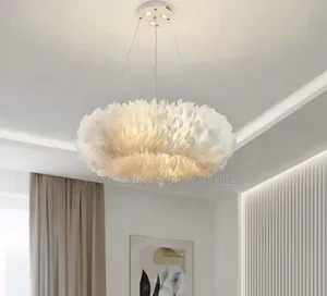 Modern White Feather Chandelier, Nordic Romantic Ceiling Light