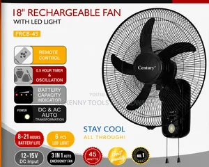 Century 18" Rechargeable Wall Fan With LED Remote (FRCB-45) –