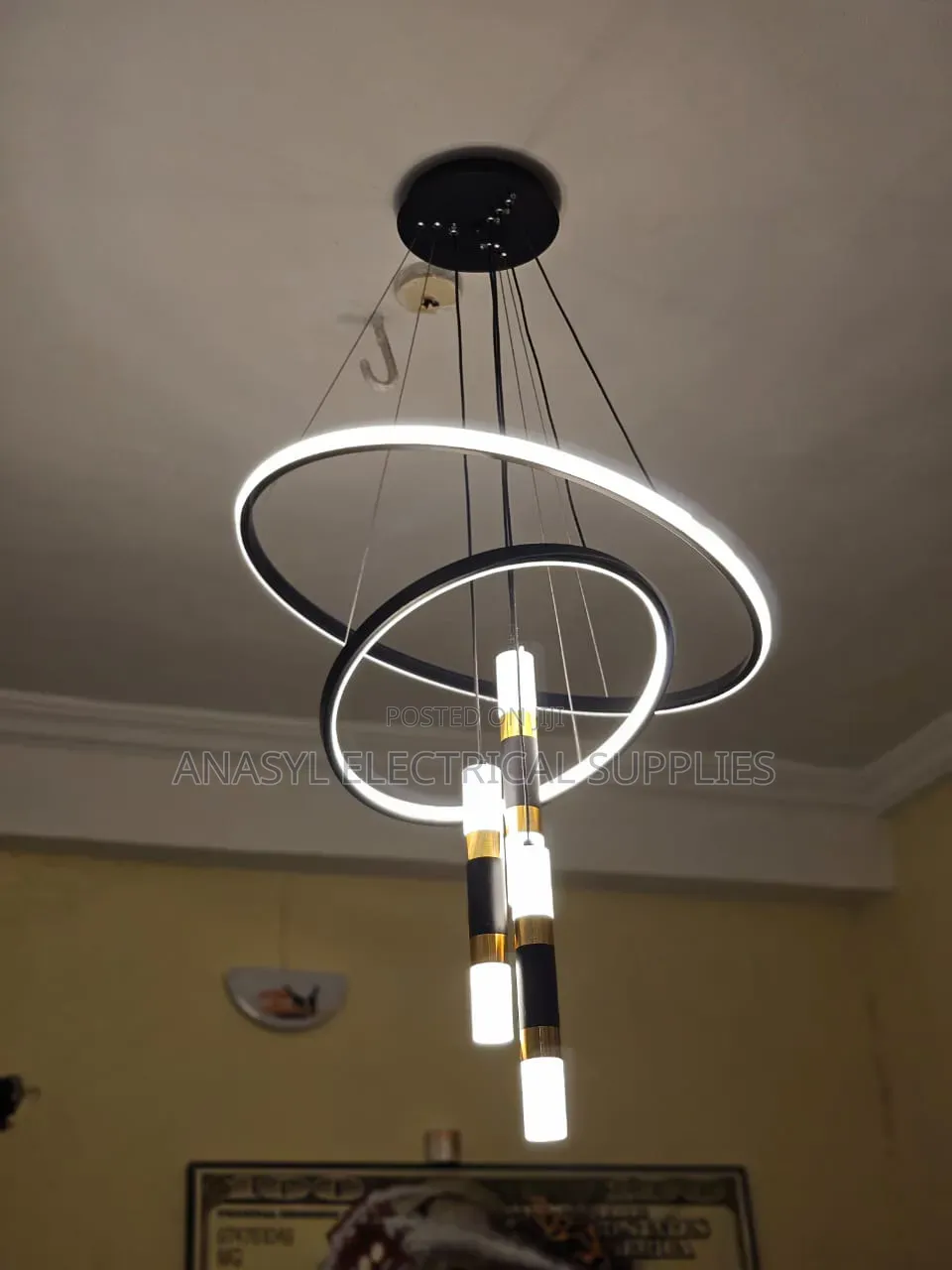 Modern Double Ring LED Three Color Dimming DIY Hanging Line Adjustable