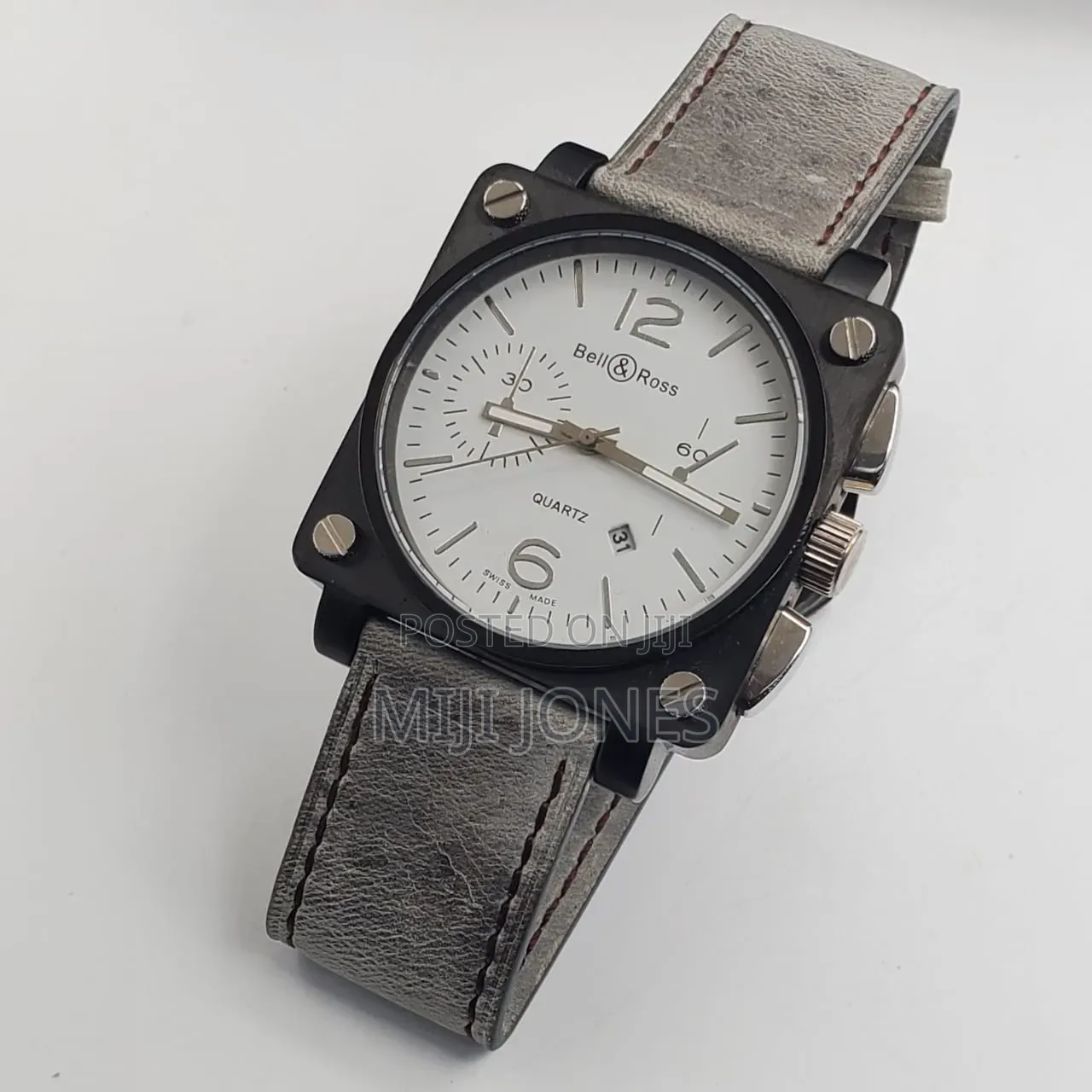*Bell Ross Style Pilot Watch – Leather Strap | Square Dial | Quartz*