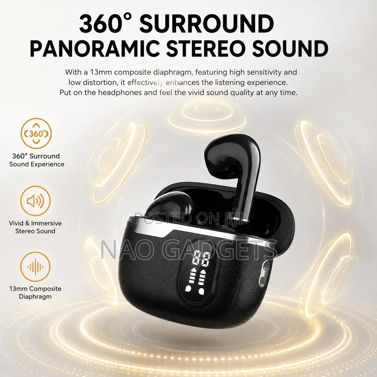 Wireless Bluetooth Spatial Sound Bass Earbuds With LED Display ENC