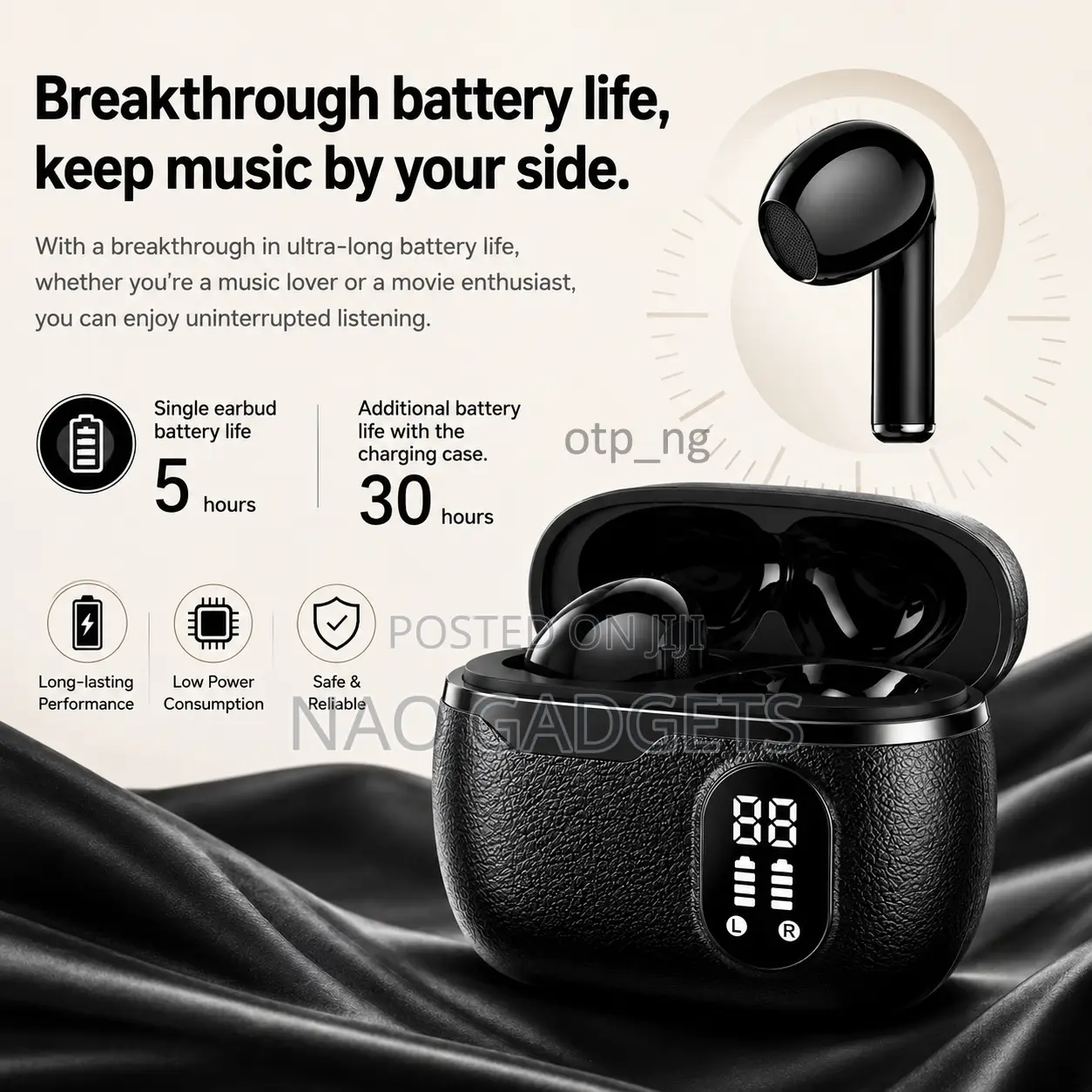 Wireless Bluetooth Spatial Sound Bass Earbuds With LED Display ENC