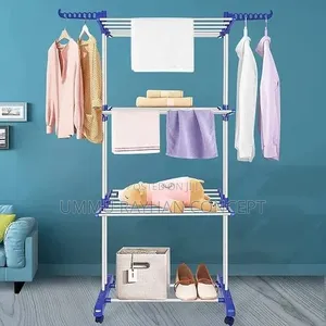 Steel Cloth Drying Stand With Foldable Wings, Wheels Clothes Rack