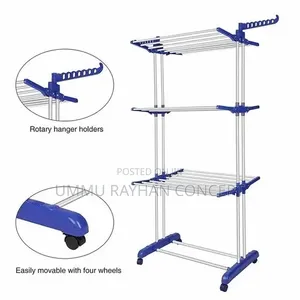 Steel Cloth Drying Stand With Foldable Wings, Wheels Clothes Rack
