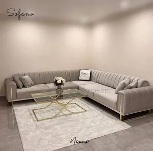 Modern Light-Grey Channeled L-Shaped Sectional Sofa