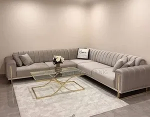 Modern Light-Grey Channeled L-Shaped Sectional Sofa
