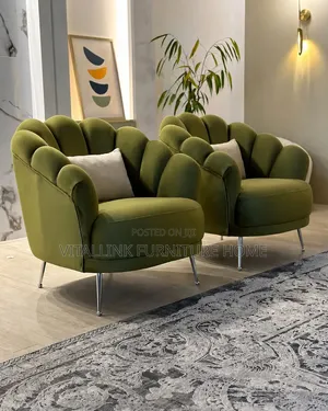Luxury Olive Green Velvet Scalloped Armchair Set